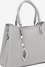 Geanta dama gri din piele texturata cu ornament detasabil