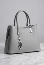 Geanta dama gri din piele texturata cu ornament detasabil