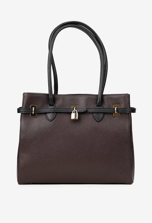 Geanta dama maro cu negru din piele texturata cu ornament