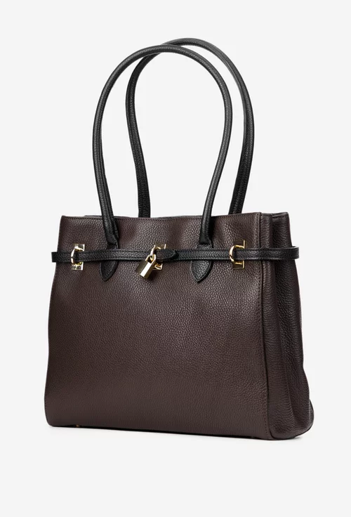 Geanta dama maro cu negru din piele texturata cu ornament