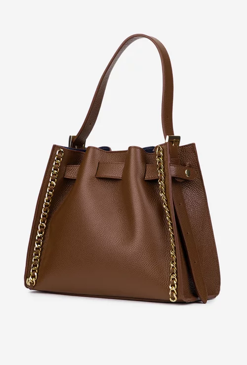 Geanta dama maro din piele texturata cu ornament lant