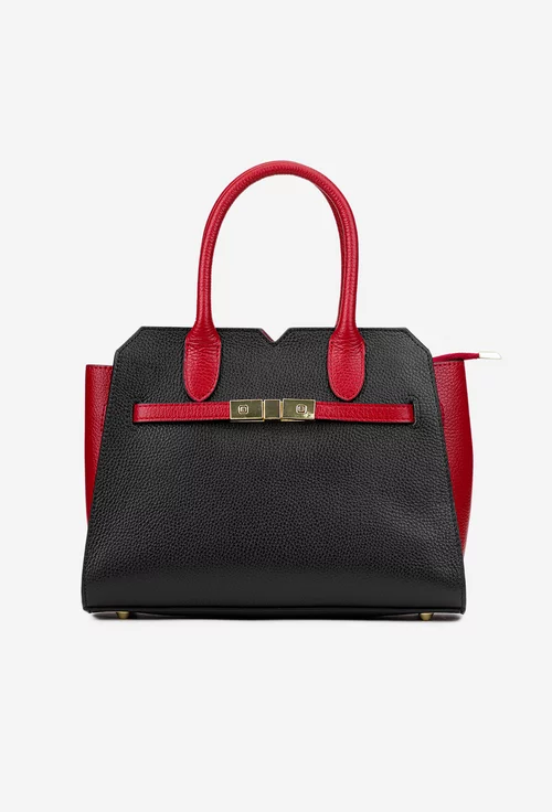 Geanta dama neagra cu rosu din piele naturala texturata