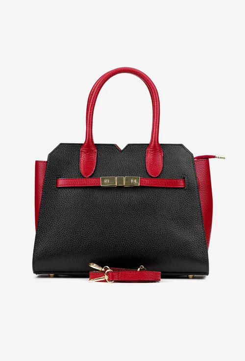 Geanta dama neagra cu rosu din piele naturala texturata