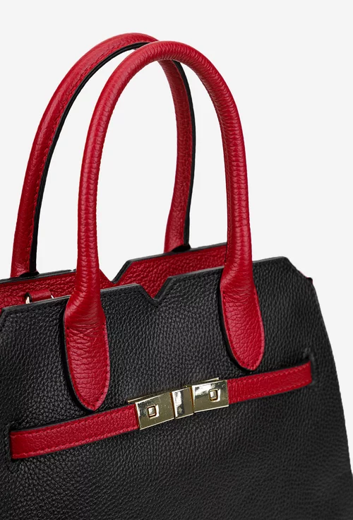 Geanta dama neagra cu rosu din piele naturala texturata