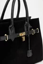 Geanta dama neagra din piele cu accesoriu lacat