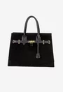 Geanta dama neagra din piele cu accesoriu lacat