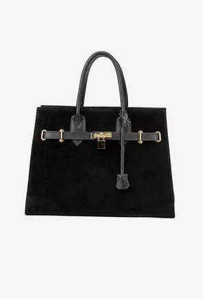 Geanta dama neagra din piele cu accesoriu lacat