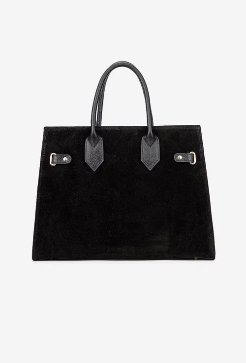 Geanta dama neagra din piele cu accesoriu lacat