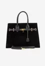 Geanta dama neagra din piele cu accesoriu lacat