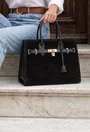Geanta dama neagra din piele cu accesoriu lacat