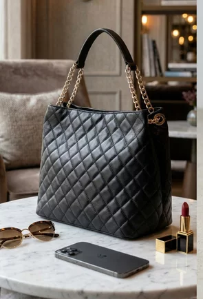 Geanta dama neagra din piele cu aspect matlasat