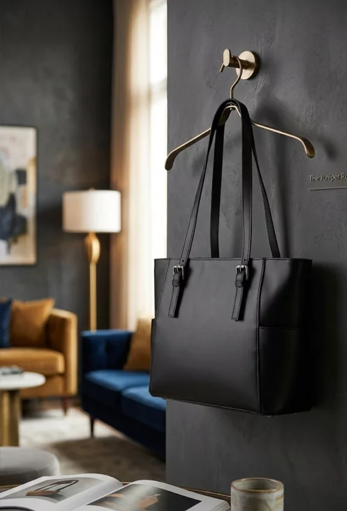 Geanta dama neagra din piele cu manere ajustabile