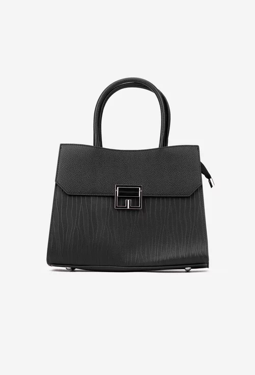 Geanta dama neagra din piele cu model