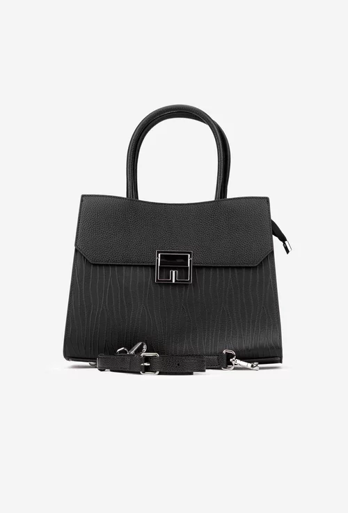 Geanta dama neagra din piele cu model