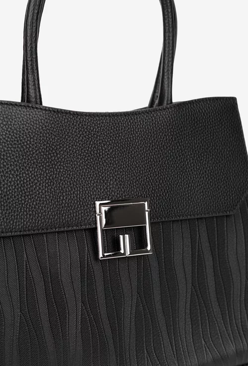 Geanta dama neagra din piele cu model