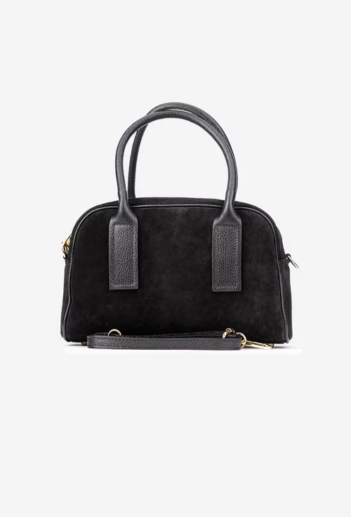 Geanta dama neagra din piele intoarsa