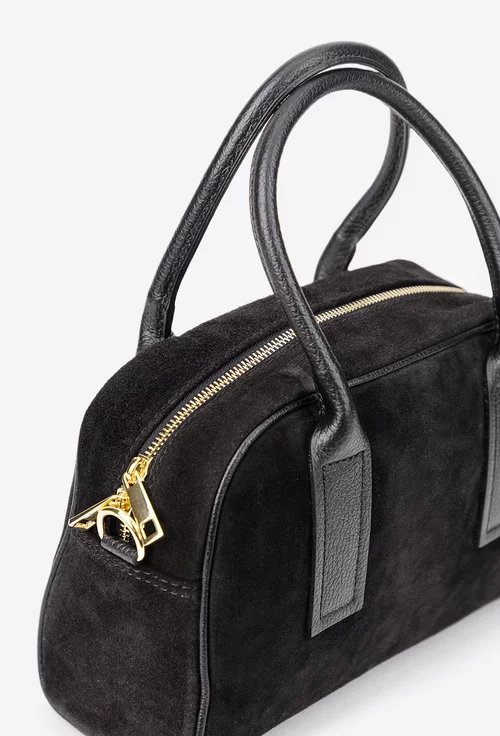 Geanta dama neagra din piele intoarsa