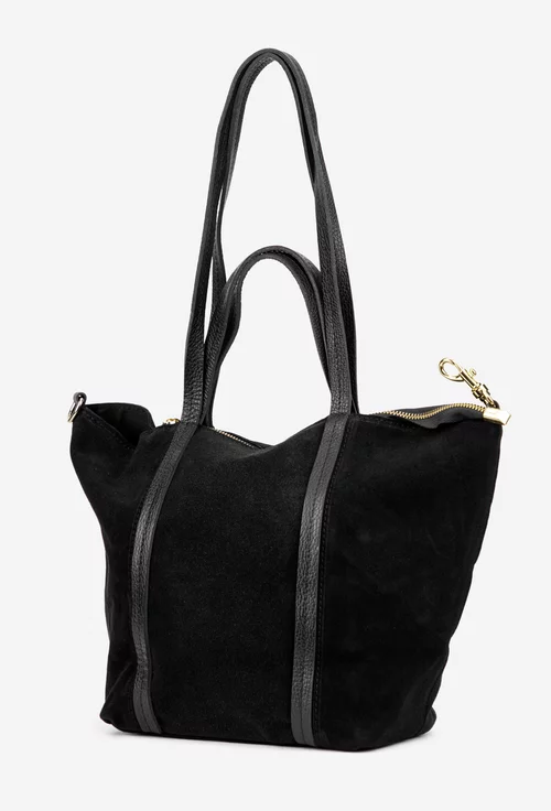 Geanta dama neagra din piele intoarsa