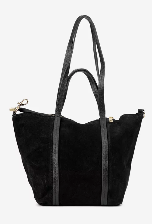 Geanta dama neagra din piele intoarsa