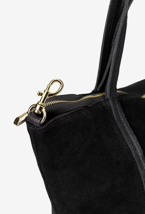 Geanta dama neagra din piele intoarsa