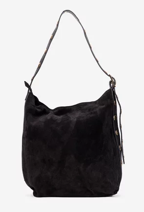 Geanta dama neagra din piele intoarsa cu ornamente aurii