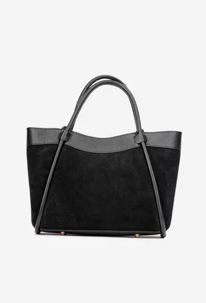 Geanta dama neagra din piele intoarsa si texturata