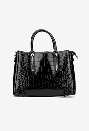 Geanta dama neagra din piele model croco