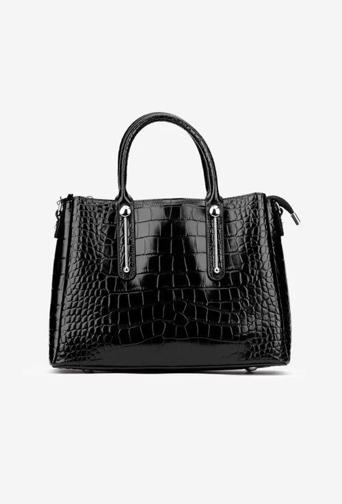 Geanta dama neagra din piele model croco