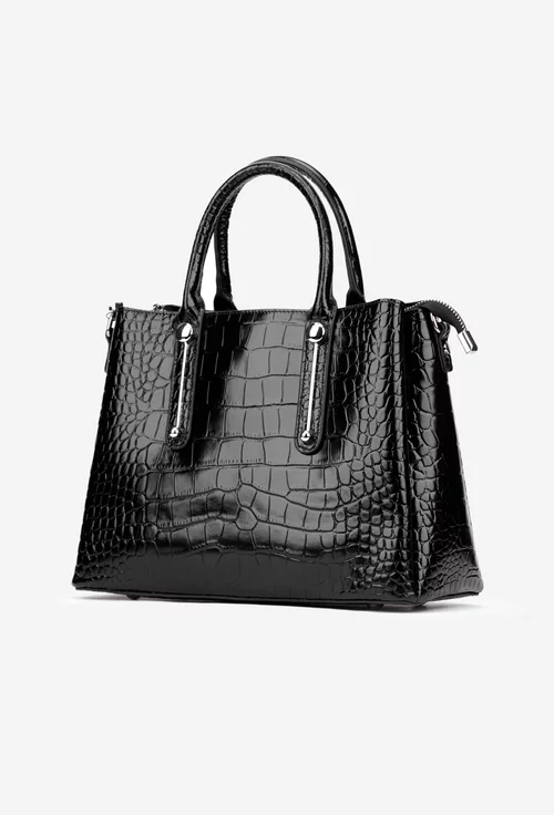 Geanta dama neagra din piele model croco