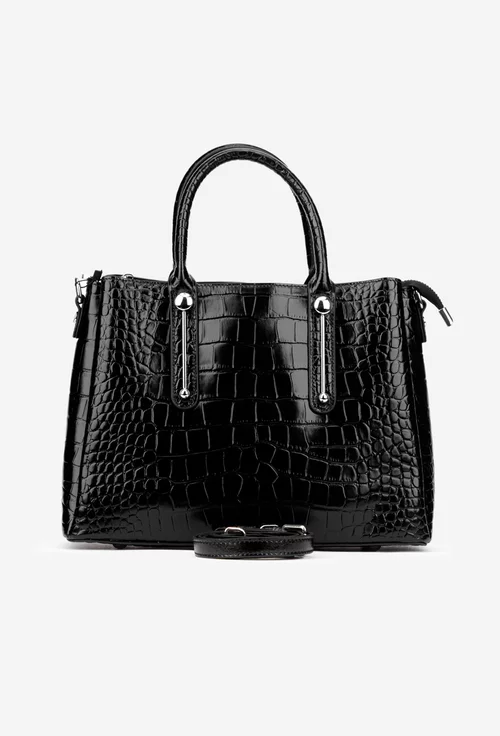 Geanta dama neagra din piele model croco