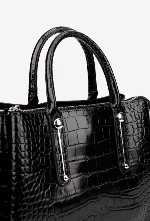 Geanta dama neagra din piele model croco