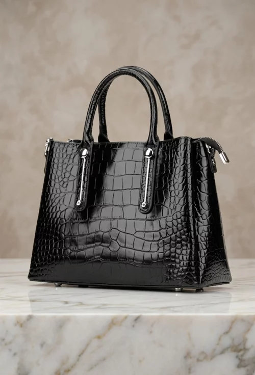 【④】　パック Geanta dama neagra din piele model croco - Dasha.ro