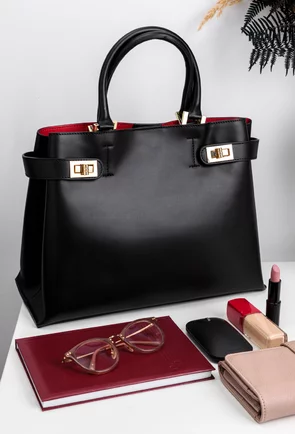 Geanta dama neagra din piele naturala