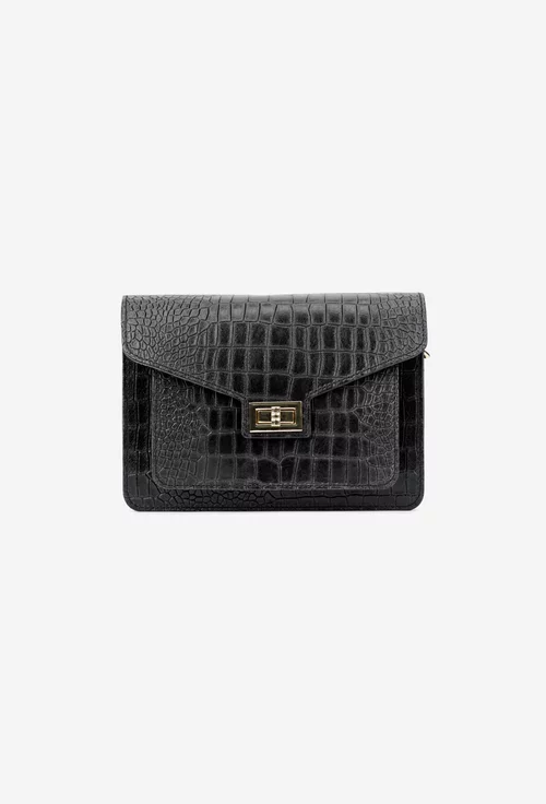 Geanta dama neagra din piele naturala croco picture - 2