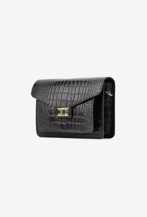 Geanta dama neagra din piele naturala croco