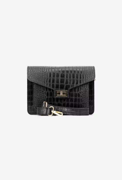 Geanta dama neagra din piele naturala croco picture - 5
