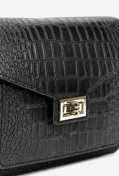 Geanta dama neagra din piele naturala croco picture - 3