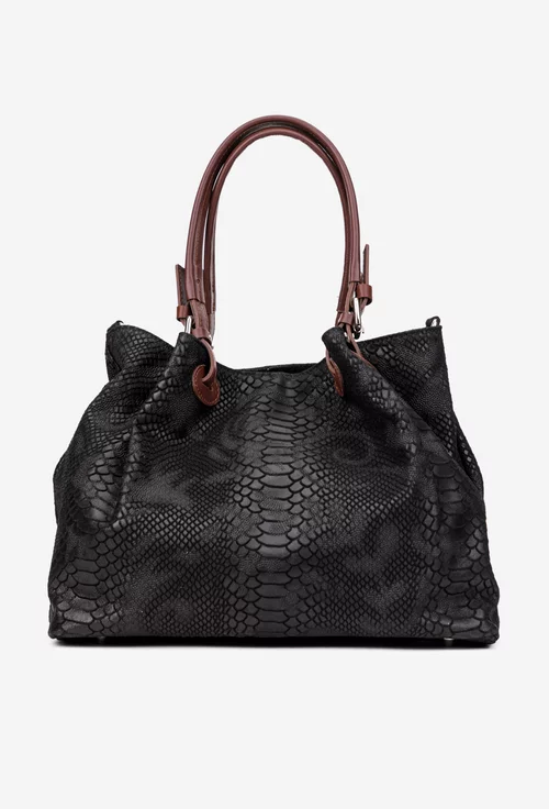 Geanta dama neagra din piele naturala cu aspect piele de crocodil