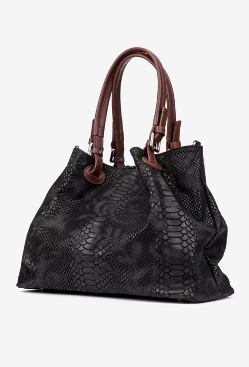 Geanta dama neagra din piele naturala cu aspect piele de crocodil