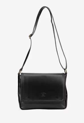 Geanta dama neagra din piele naturala cu clapeta