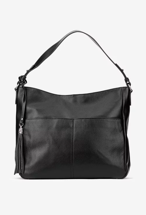 Geanta dama neagra din piele naturala cu ornament ciucure