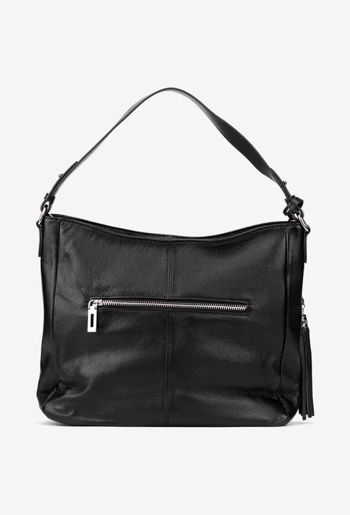 Geanta dama neagra din piele naturala cu ornament ciucure