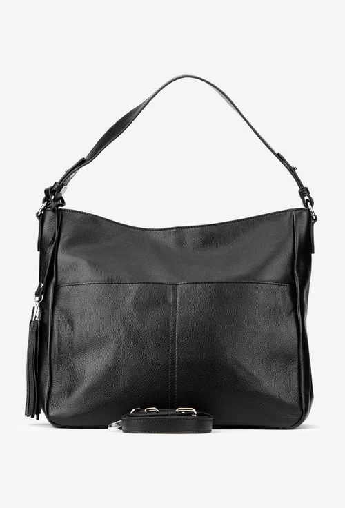 Geanta dama neagra din piele naturala cu ornament ciucure