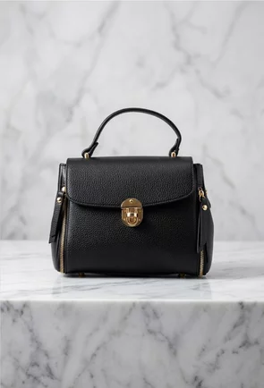 Geanta dama neagra din piele naturala texturata