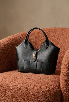 Geanta dama neagra din piele texturata