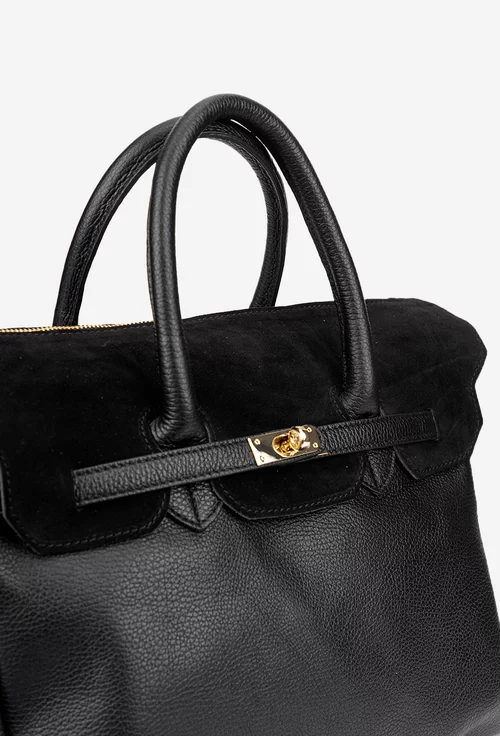 Geanta dama neagra din piele texturata