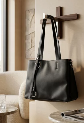 Geanta dama neagra din piele texturata