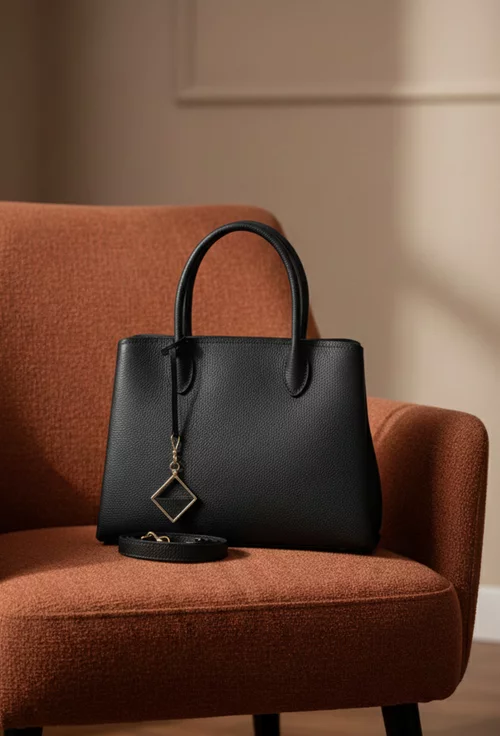 Geanta dama neagra din piele texturata