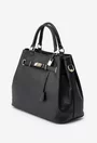 Geanta dama neagra din piele texturata accesorizata cu lacat