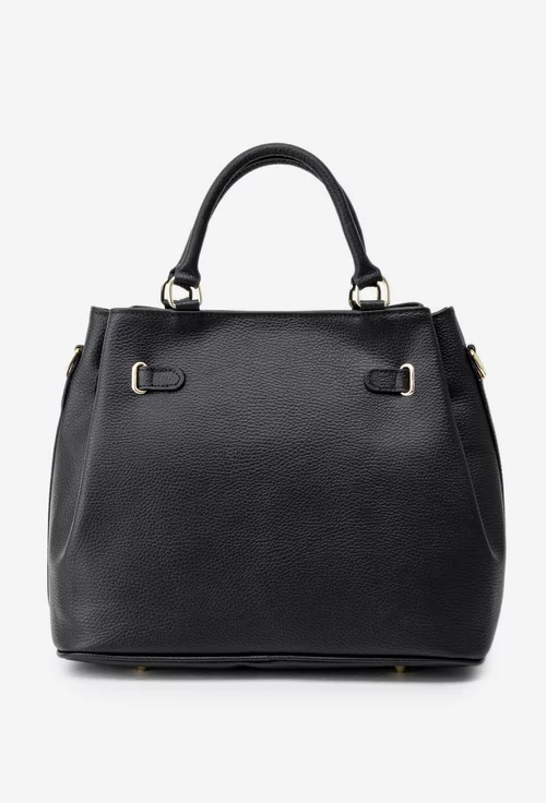 Geanta dama neagra din piele texturata accesorizata cu lacat